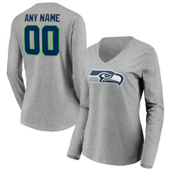 Seattle Seahawks Women's Team Authentic Custom Long Sleeve V-Neck T-Shirt Gray - NFL
