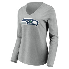Seattle Seahawks Women's Team Authentic Custom Long Sleeve V-Neck T-Shirt Gray - NFL