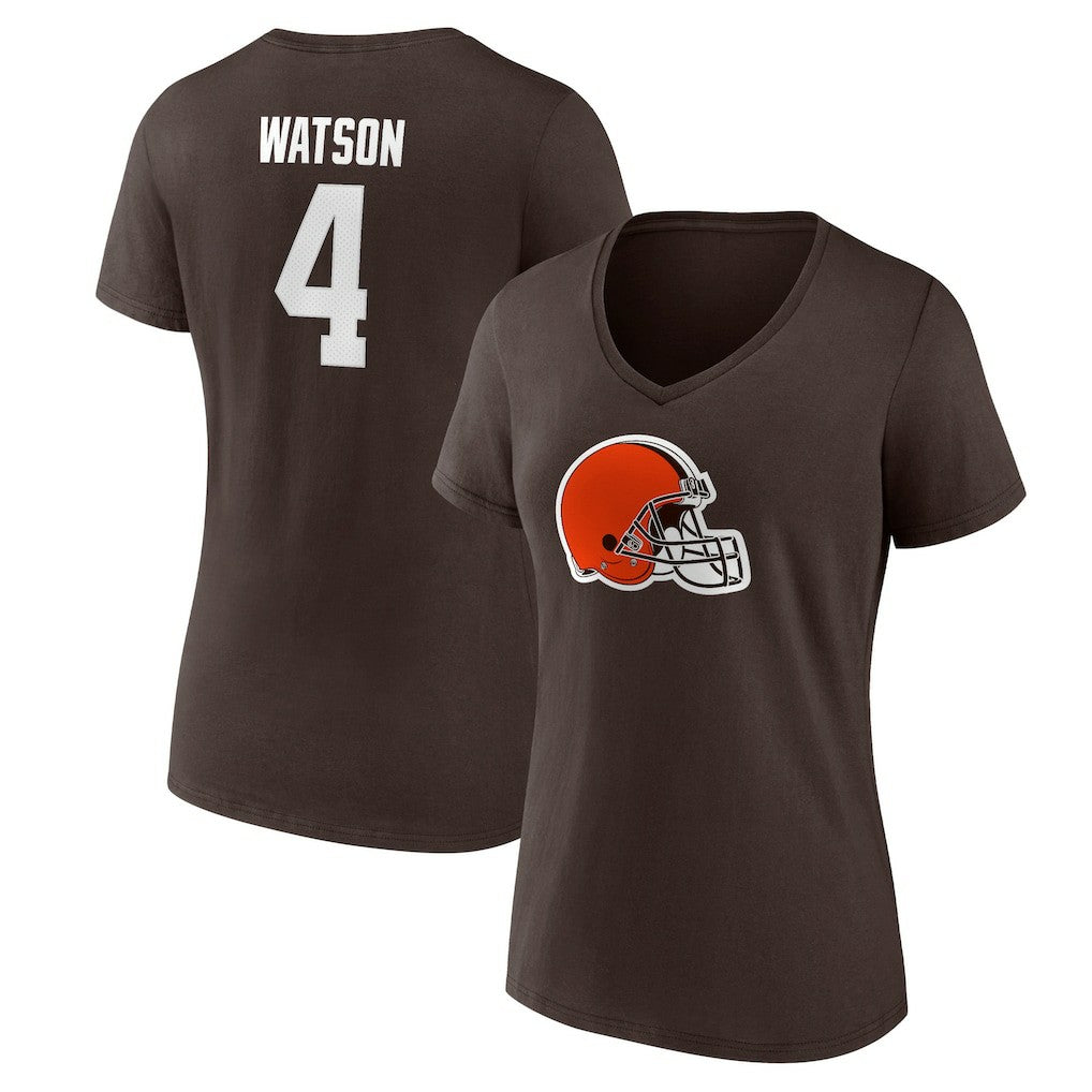 Deshaun Watson Cleveland Browns Women's Player Icon Name & Number V-Neck T-Shirt Brown - Fanatics