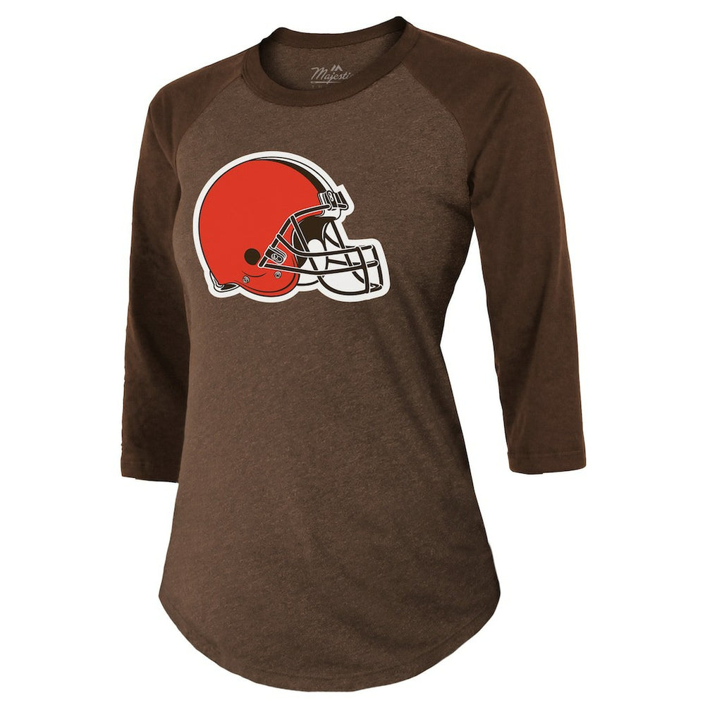 Deshaun Watson Cleveland Browns Majestic Threads Women's Name & Number Raglan 3/4 Sleeve T-Shirt Brown - NFL