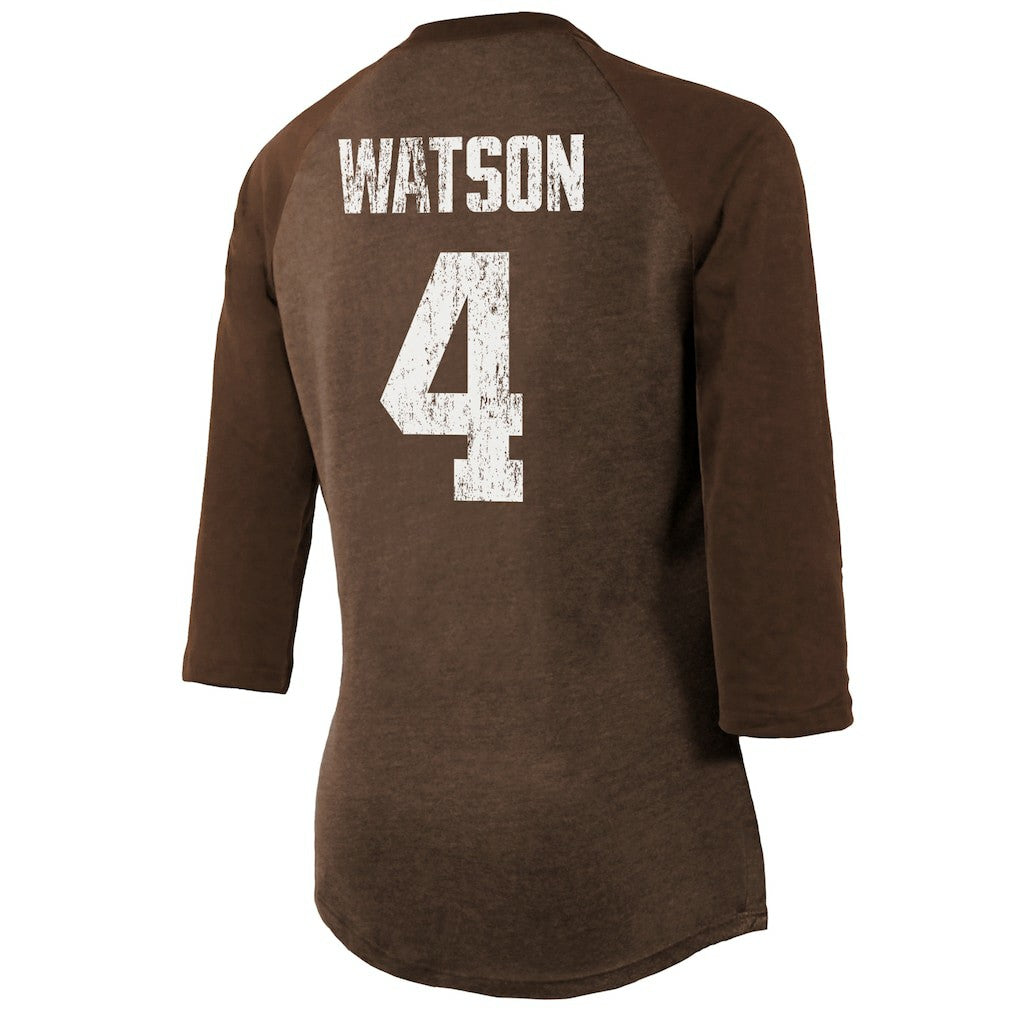 Deshaun Watson Cleveland Browns Majestic Threads Women's Name & Number Raglan 3/4 Sleeve T-Shirt Brown - NFL