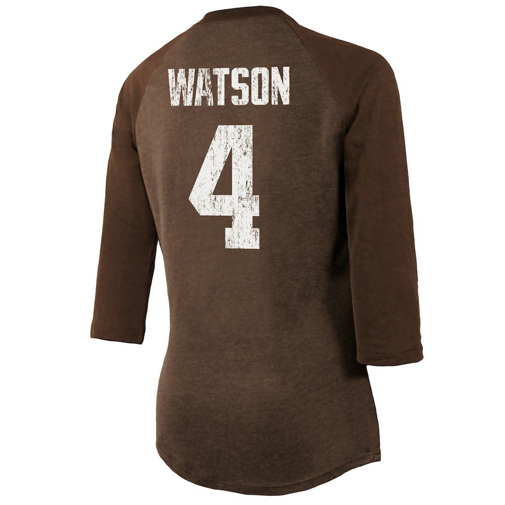 Deshaun Watson Cleveland Browns Majestic Threads Women's Name & Number Raglan 3/4 Sleeve T-Shirt Brown - NFL