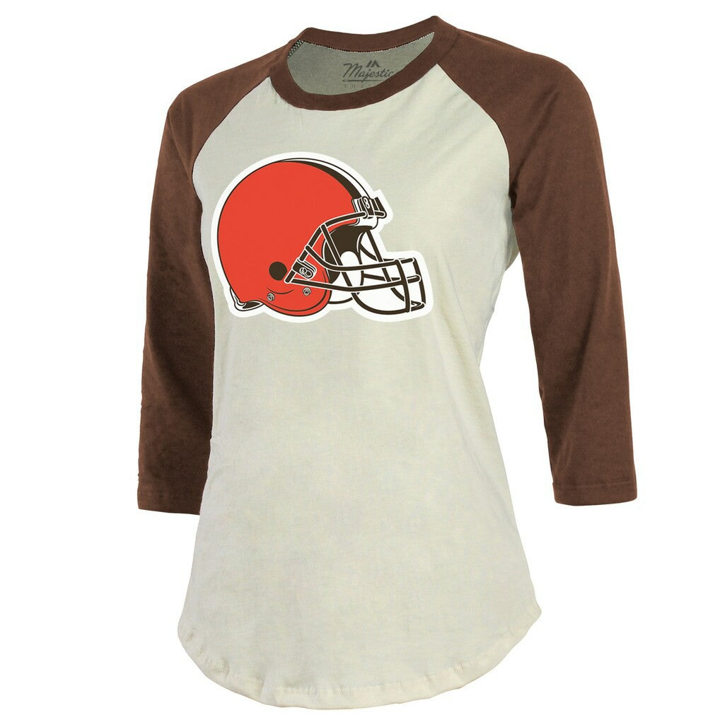 Deshaun Watson Cleveland Browns Majestic Threads Women's Player Name & Number Tri-Blend Three-Quarter Sleeve T-Shirt Cream - NFL
