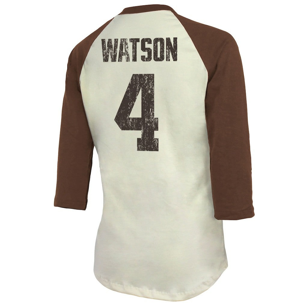 Deshaun Watson Cleveland Browns Majestic Threads Women's Player Name & Number Tri-Blend Three-Quarter Sleeve T-Shirt Cream - NFL