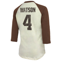 Deshaun Watson Cleveland Browns Majestic Threads Women's Player Name & Number Tri-Blend Three-Quarter Sleeve T-Shirt Cream - NFL