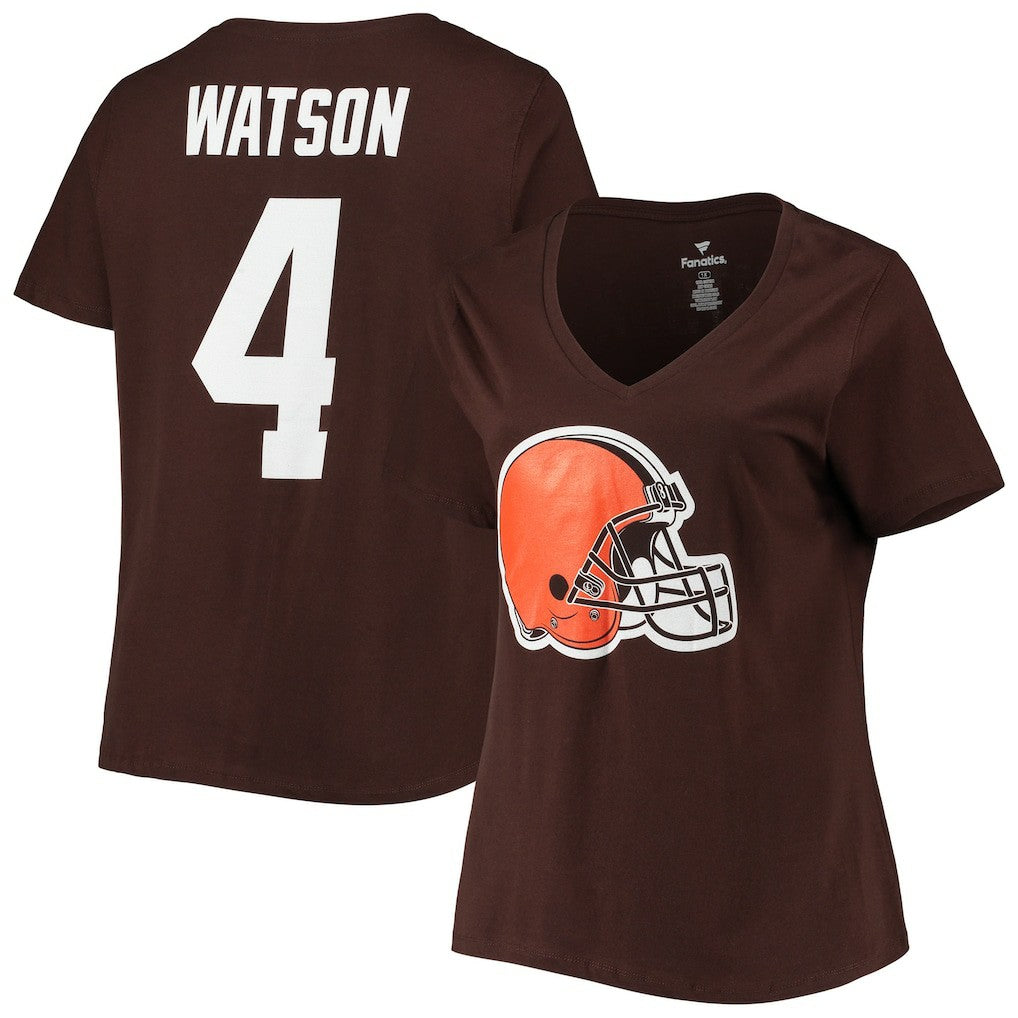 Deshaun Watson Cleveland Browns Women's Plus Size Player Name & Number V-Neck T-Shirt Brown - Fanatics