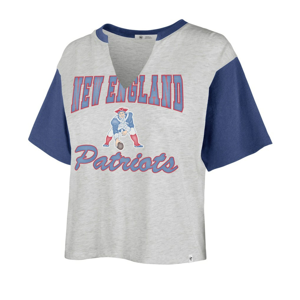 New England Patriots '47 Women's Sandy Daze Dolly V-Neck Cropped T-Shirt Heather Gray/Royal - 47 brand