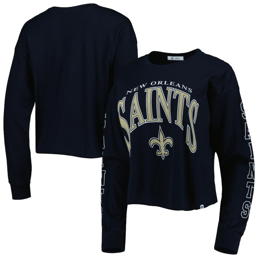 New Orleans Saints '47 Women's Skyler Parkway Cropped Long Sleeve T-Shirt Black - 47 brand