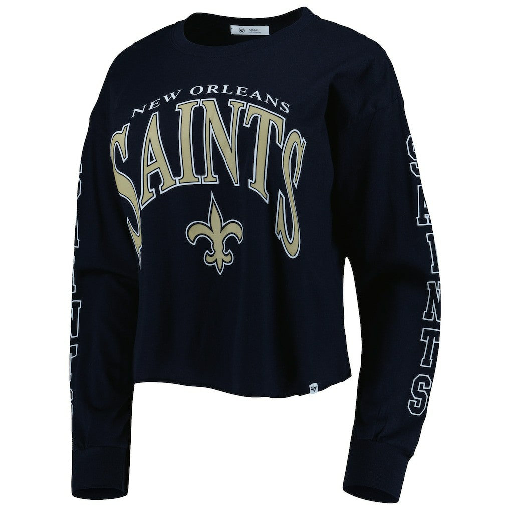 New Orleans Saints '47 Women's Skyler Parkway Cropped Long Sleeve T-Shirt Black - 47 brand
