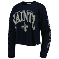 New Orleans Saints '47 Women's Skyler Parkway Cropped Long Sleeve T-Shirt Black - 47 brand