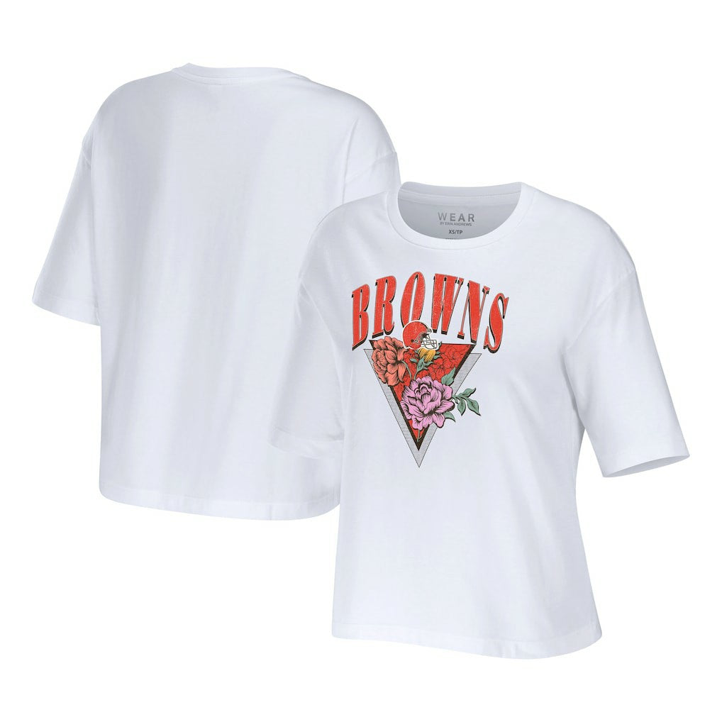 Cleveland Browns WEAR by Erin Andrews Women's Boxy Floral Cropped T-Shirt White - NFL
