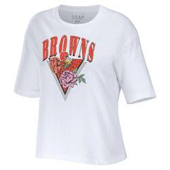 Cleveland Browns WEAR by Erin Andrews Women's Boxy Floral Cropped T-Shirt White - NFL