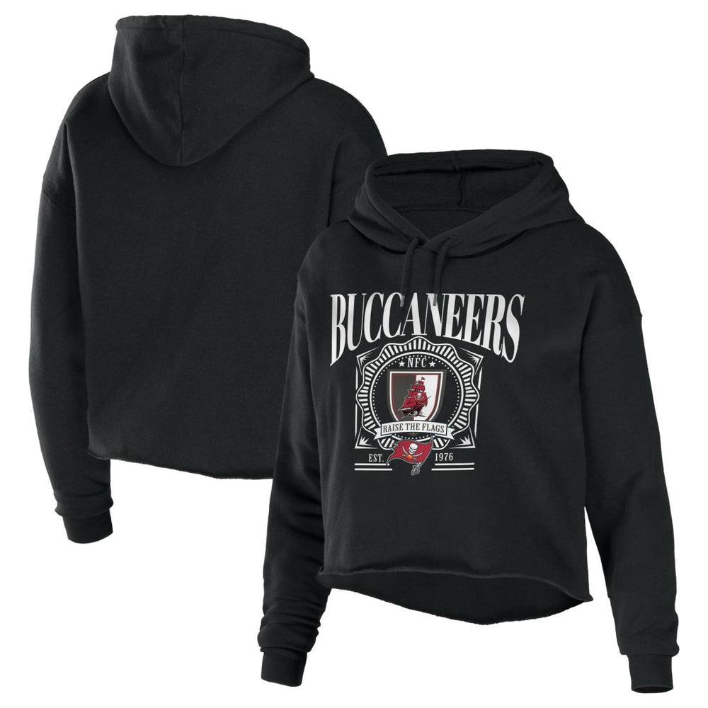 Tampa Bay Buccaneers WEAR by Erin Andrews Women's Cropped Sponge Fleece Pullover Hoodie Black - NFL