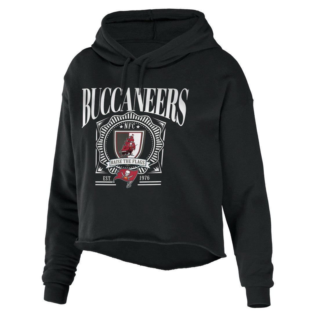Tampa Bay Buccaneers WEAR by Erin Andrews Women's Cropped Sponge Fleece Pullover Hoodie Black - NFL