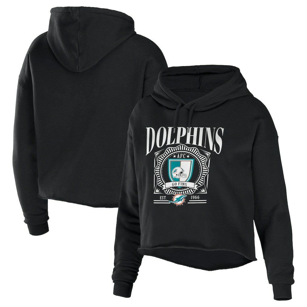 Miami Dolphins WEAR by Erin Andrews Women's Cropped Sponge Fleece Pullover Hoodie Black - NFL
