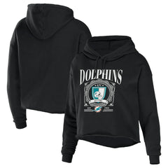 Miami Dolphins WEAR by Erin Andrews Women's Cropped Sponge Fleece Pullover Hoodie Black - NFL