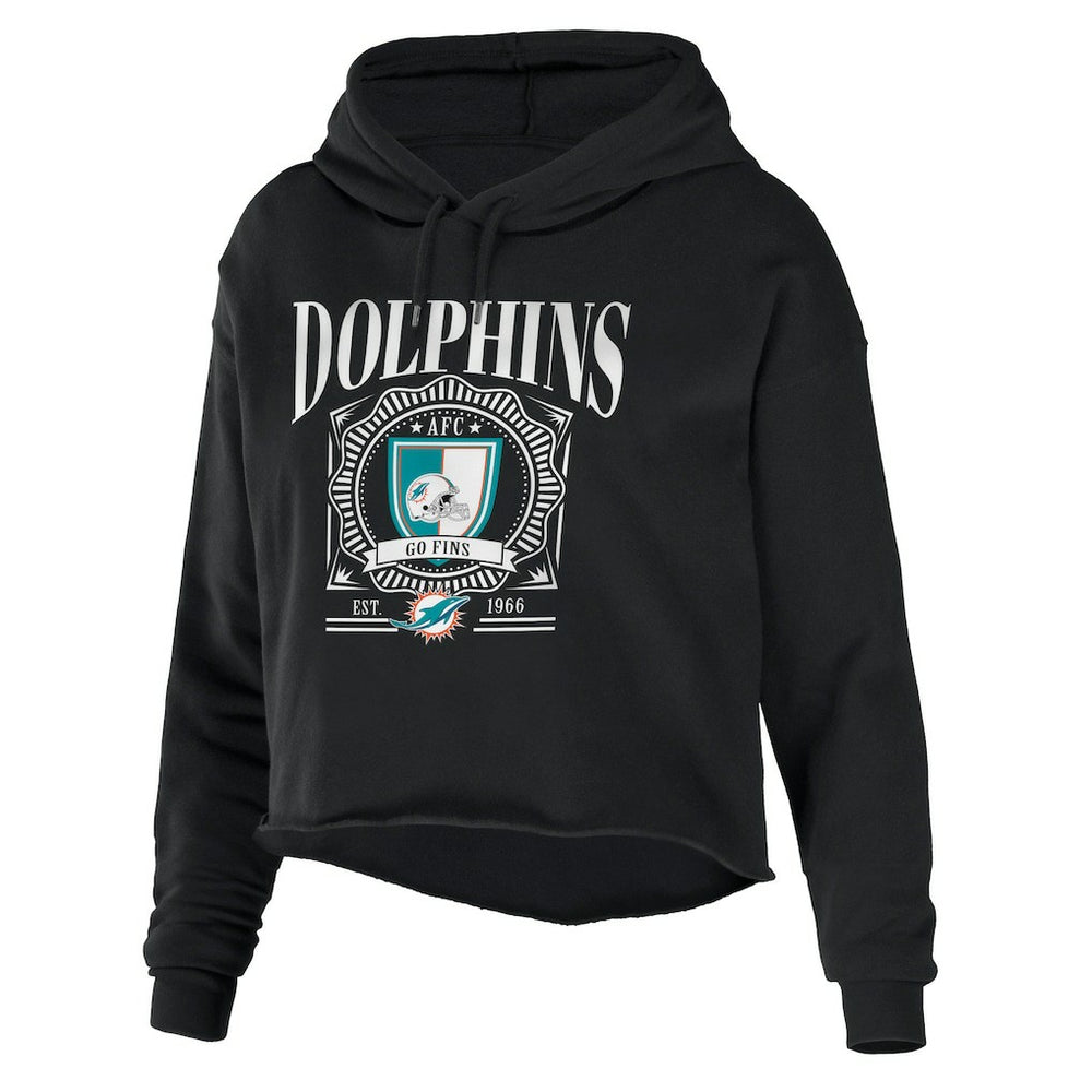 Miami Dolphins WEAR by Erin Andrews Women's Cropped Sponge Fleece Pullover Hoodie Black - NFL