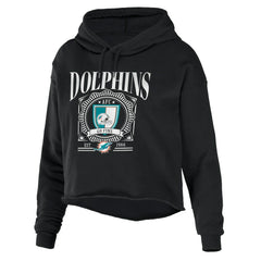 Miami Dolphins WEAR by Erin Andrews Women's Cropped Sponge Fleece Pullover Hoodie Black - NFL