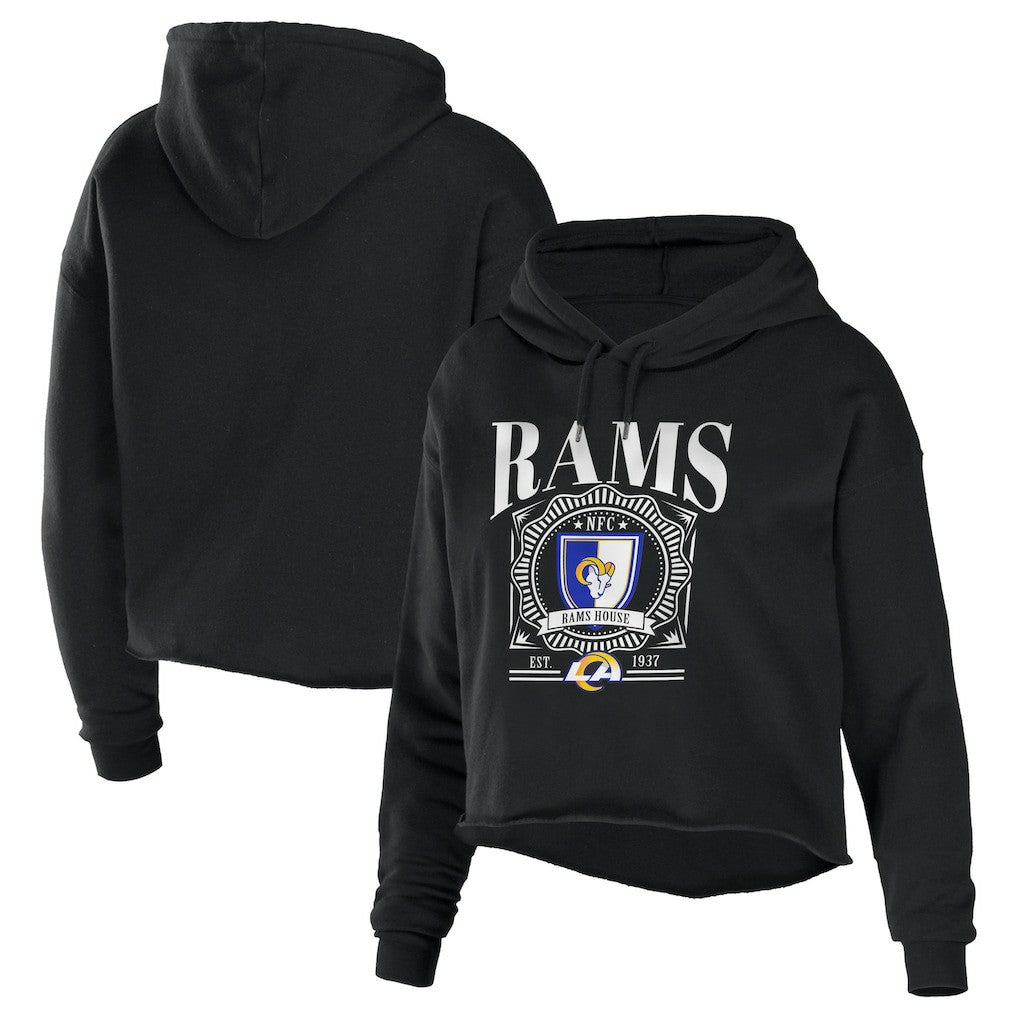 Los Angeles Rams WEAR by Erin Andrews Women's Cropped Sponge Fleece Pullover Hoodie Black - NFL