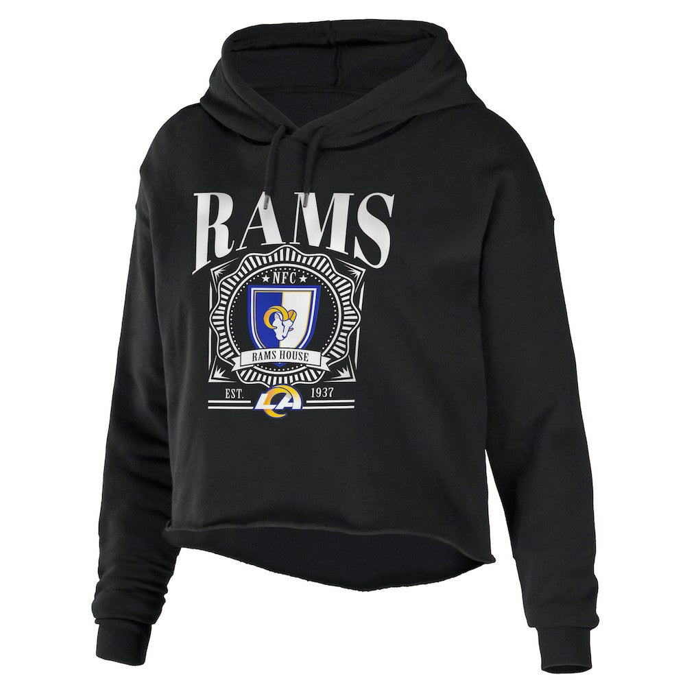 Los Angeles Rams WEAR by Erin Andrews Women's Cropped Sponge Fleece Pullover Hoodie Black - NFL