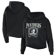 Carolina Panthers WEAR by Erin Andrews Women's Cropped Sponge Fleece Pullover Hoodie Black - NFL