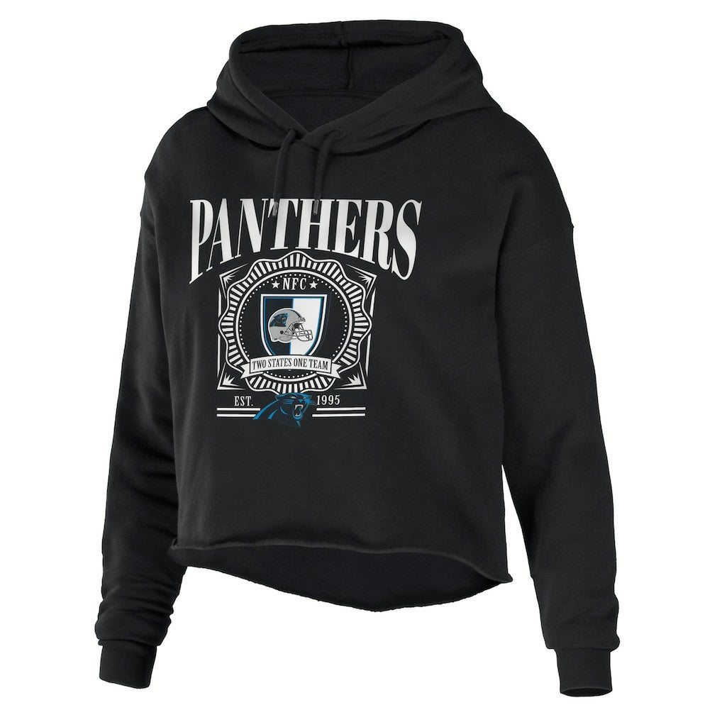Carolina Panthers WEAR by Erin Andrews Women's Cropped Sponge Fleece Pullover Hoodie Black - NFL