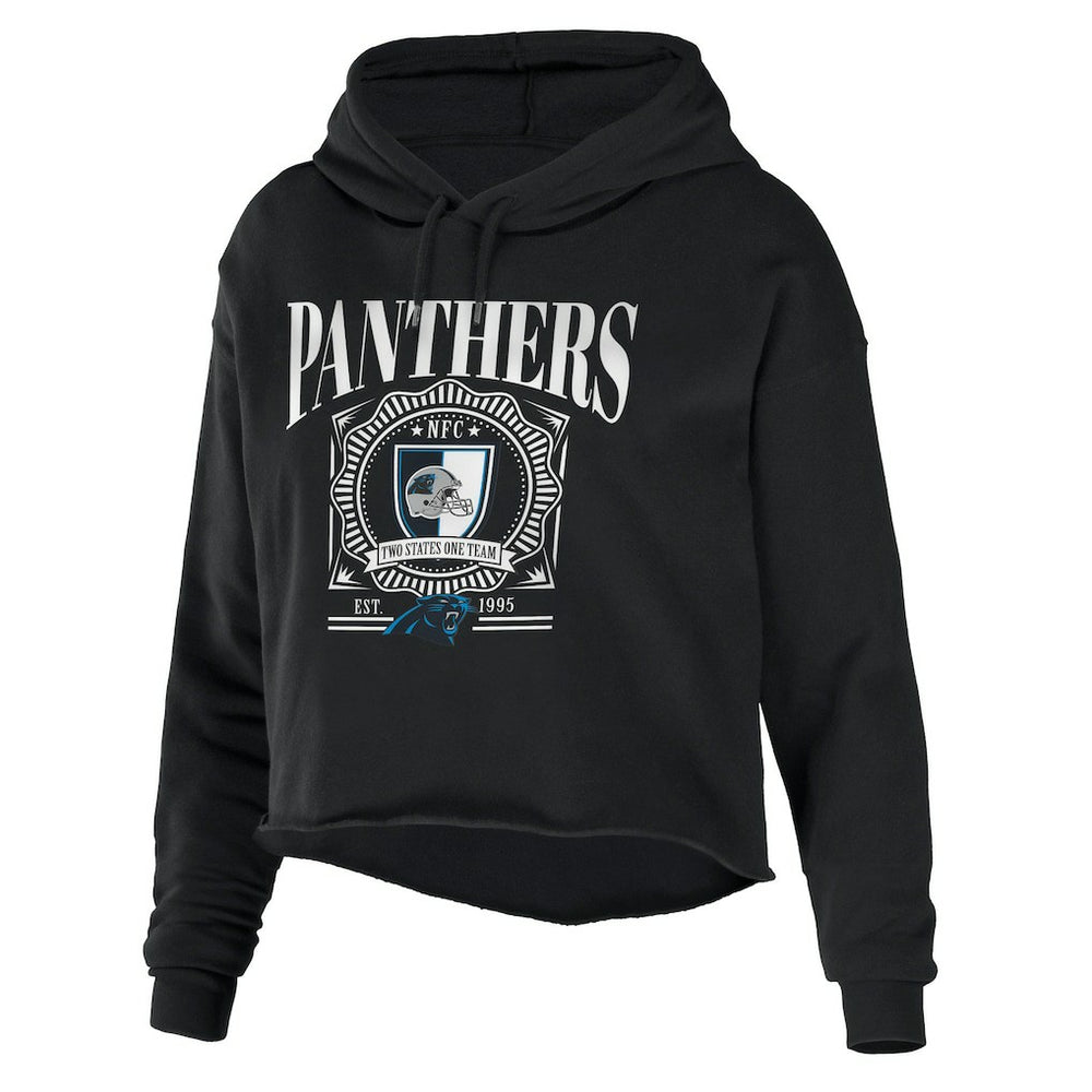 Carolina Panthers WEAR by Erin Andrews Women's Cropped Sponge Fleece Pullover Hoodie Black - NFL