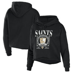 New Orleans Saints WEAR by Erin Andrews Women's Cropped Sponge Fleece Pullover Hoodie Black - NFL