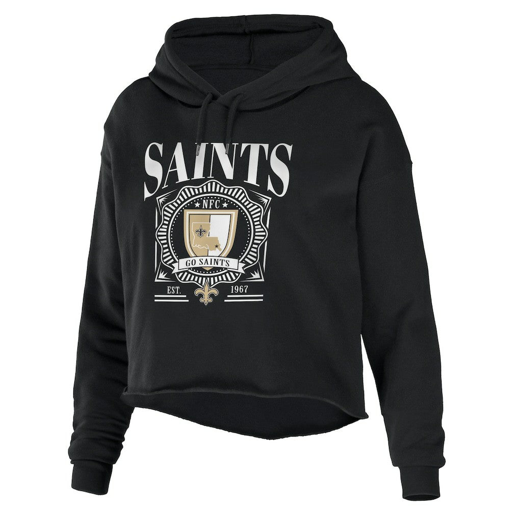 New Orleans Saints WEAR by Erin Andrews Women's Cropped Sponge Fleece Pullover Hoodie Black - NFL