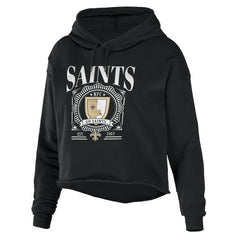 New Orleans Saints WEAR by Erin Andrews Women's Cropped Sponge Fleece Pullover Hoodie Black - NFL