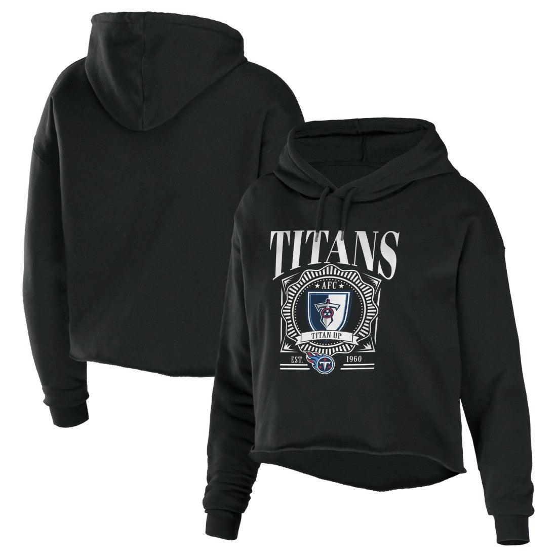 Tennessee Titans WEAR by Erin Andrews Women's Cropped Sponge Fleece Pullover Hoodie Black - NFL