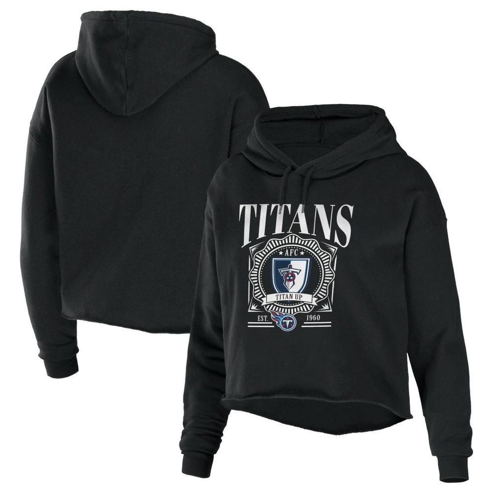 Tennessee Titans WEAR by Erin Andrews Women's Cropped Sponge Fleece Pullover Hoodie Black - NFL