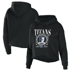 Tennessee Titans WEAR by Erin Andrews Women's Cropped Sponge Fleece Pullover Hoodie Black - NFL
