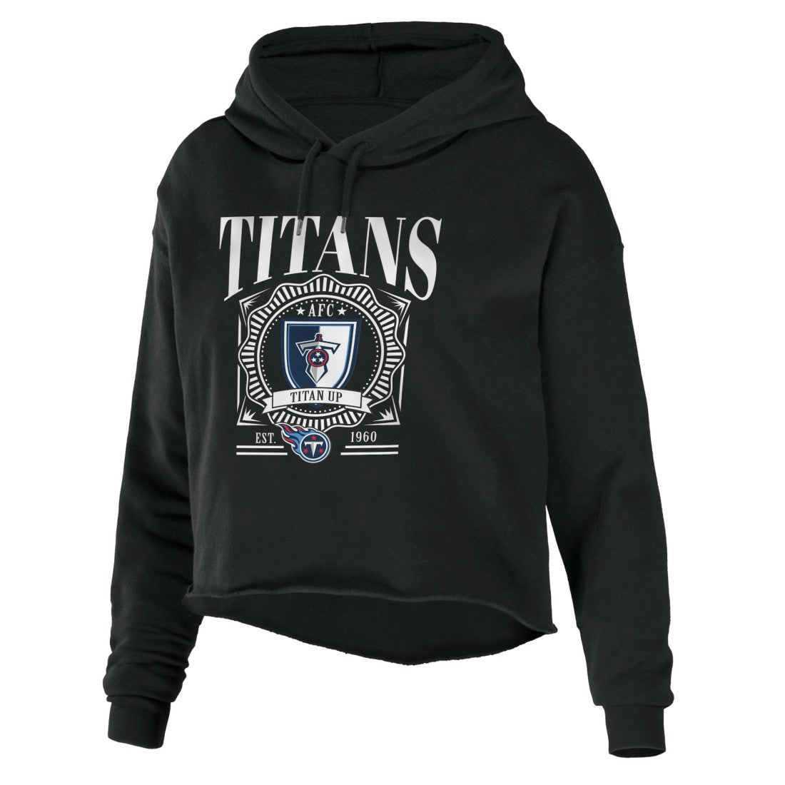 Tennessee Titans WEAR by Erin Andrews Women's Cropped Sponge Fleece Pullover Hoodie Black - NFL