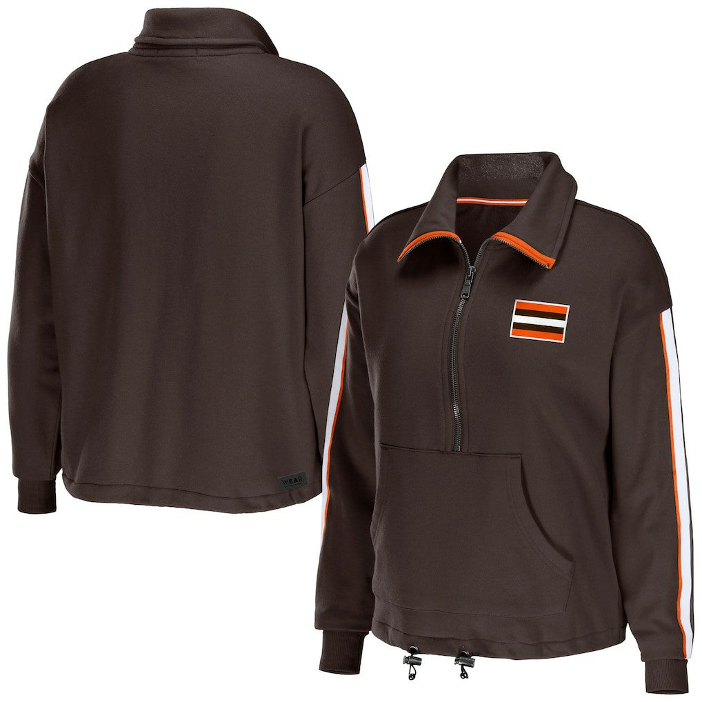 Cleveland Browns WEAR by Erin Andrews Women's Logo Stripe Half-Zip Top Brown - NFL