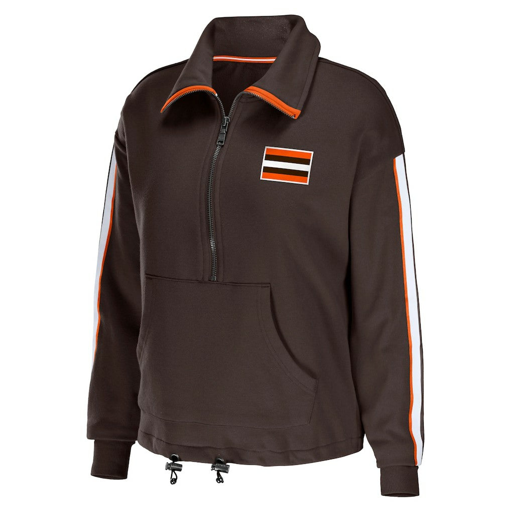 Cleveland Browns WEAR by Erin Andrews Women's Logo Stripe Half-Zip Top Brown - NFL