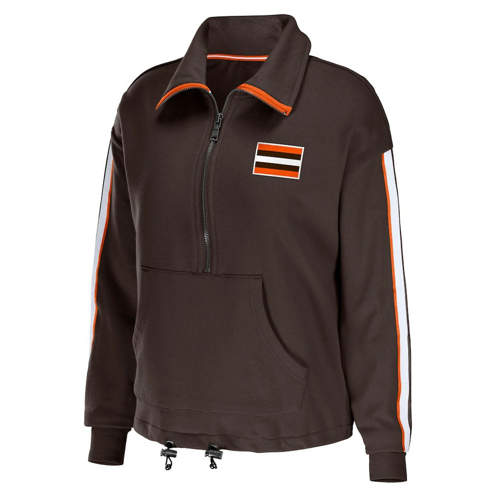 Cleveland Browns WEAR by Erin Andrews Women's Logo Stripe Half-Zip Top Brown - NFL