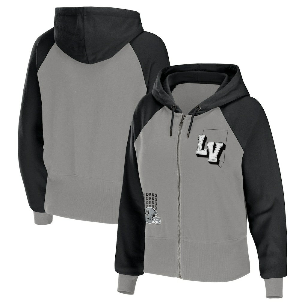 Las Vegas Raiders WEAR by Erin Andrews Women's Colorblock Lightweight Full-Zip Hoodie Silver - NFL