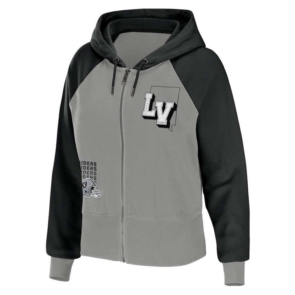 Las Vegas Raiders WEAR by Erin Andrews Women's Colorblock Lightweight Full-Zip Hoodie Silver - NFL
