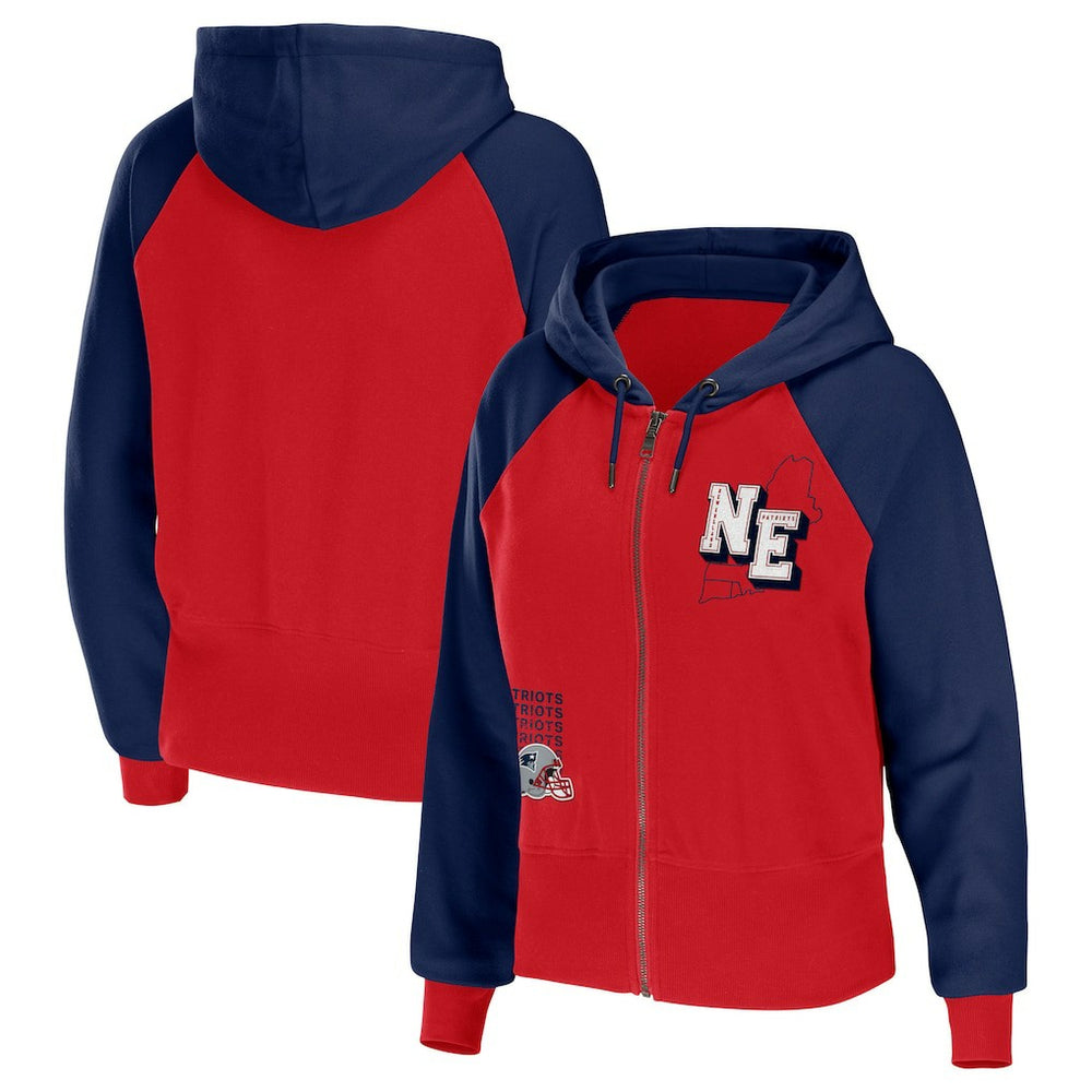 New England Patriots WEAR by Erin Andrews Women's Colorblock Lightweight Full-Zip Hoodie Red - NFL
