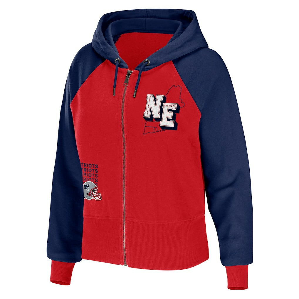 New England Patriots WEAR by Erin Andrews Women's Colorblock Lightweight Full-Zip Hoodie Red - NFL