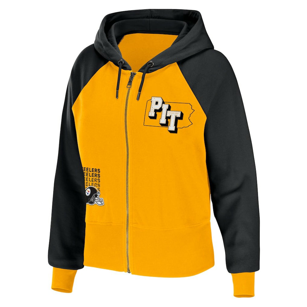 Pittsburgh Steelers WEAR by Erin Andrews Women's Colorblock Lightweight Full-Zip Hoodie Gold - NFL
