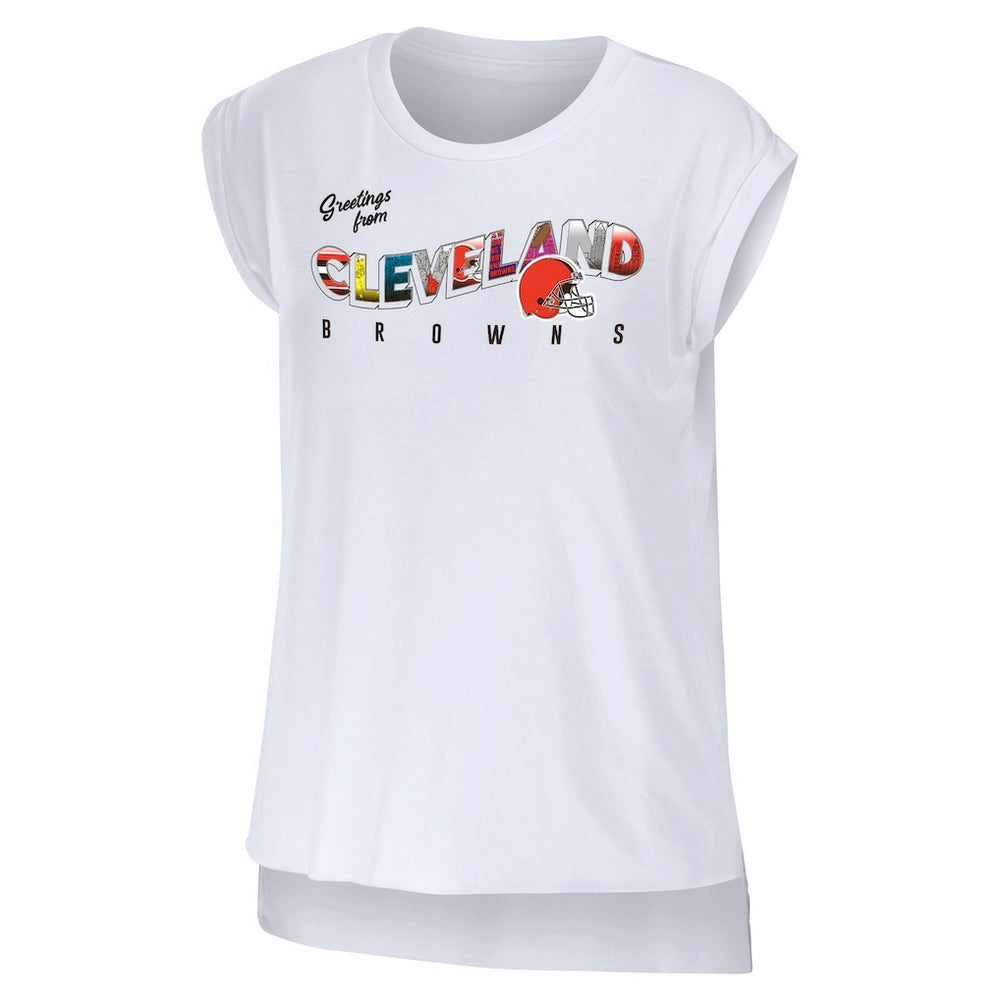 Cleveland Browns WEAR by Erin Andrews Women's Greetings From Muscle T-Shirt White - NFL