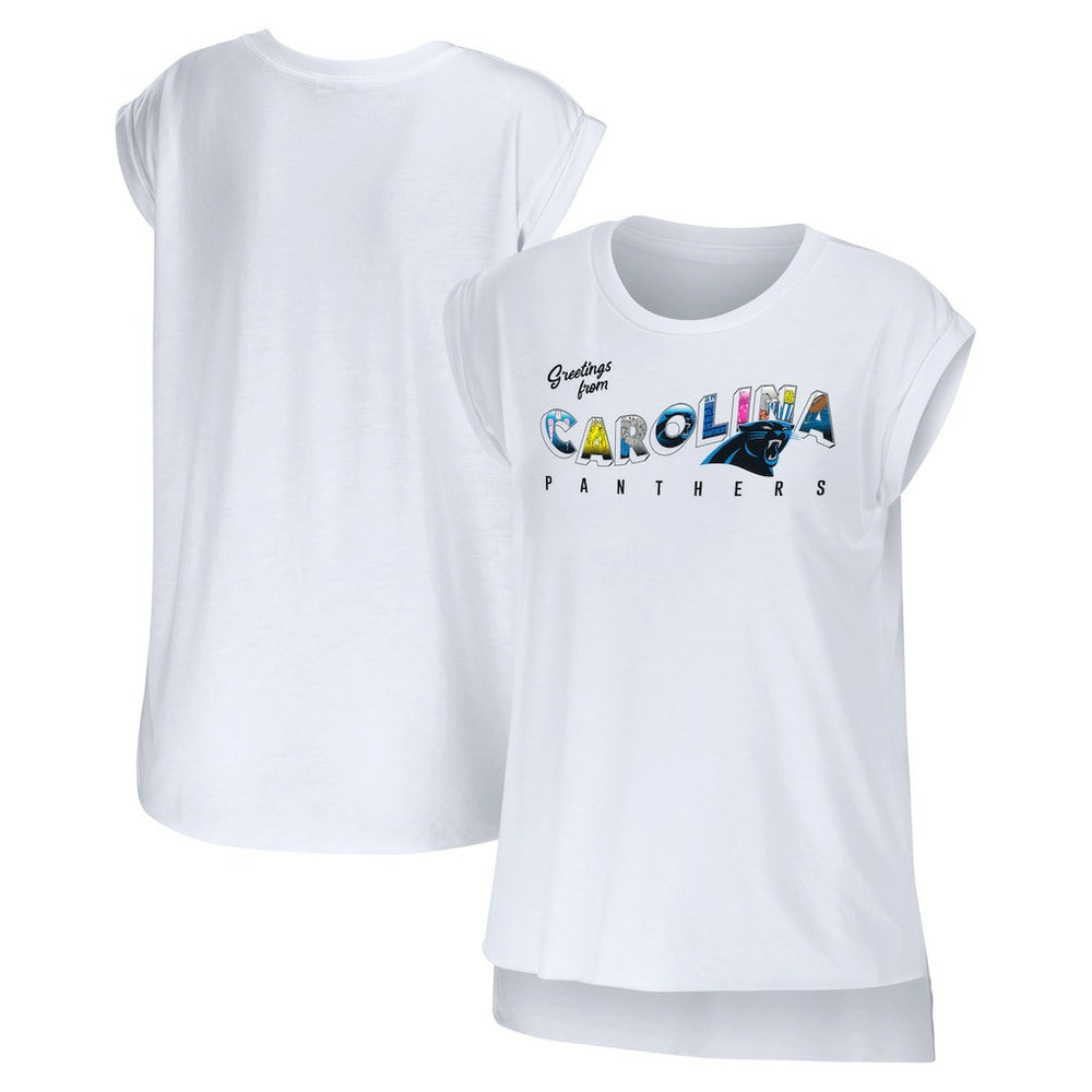 Carolina Panthers WEAR by Erin Andrews Women's Greetings From Muscle T-Shirt White - NFL