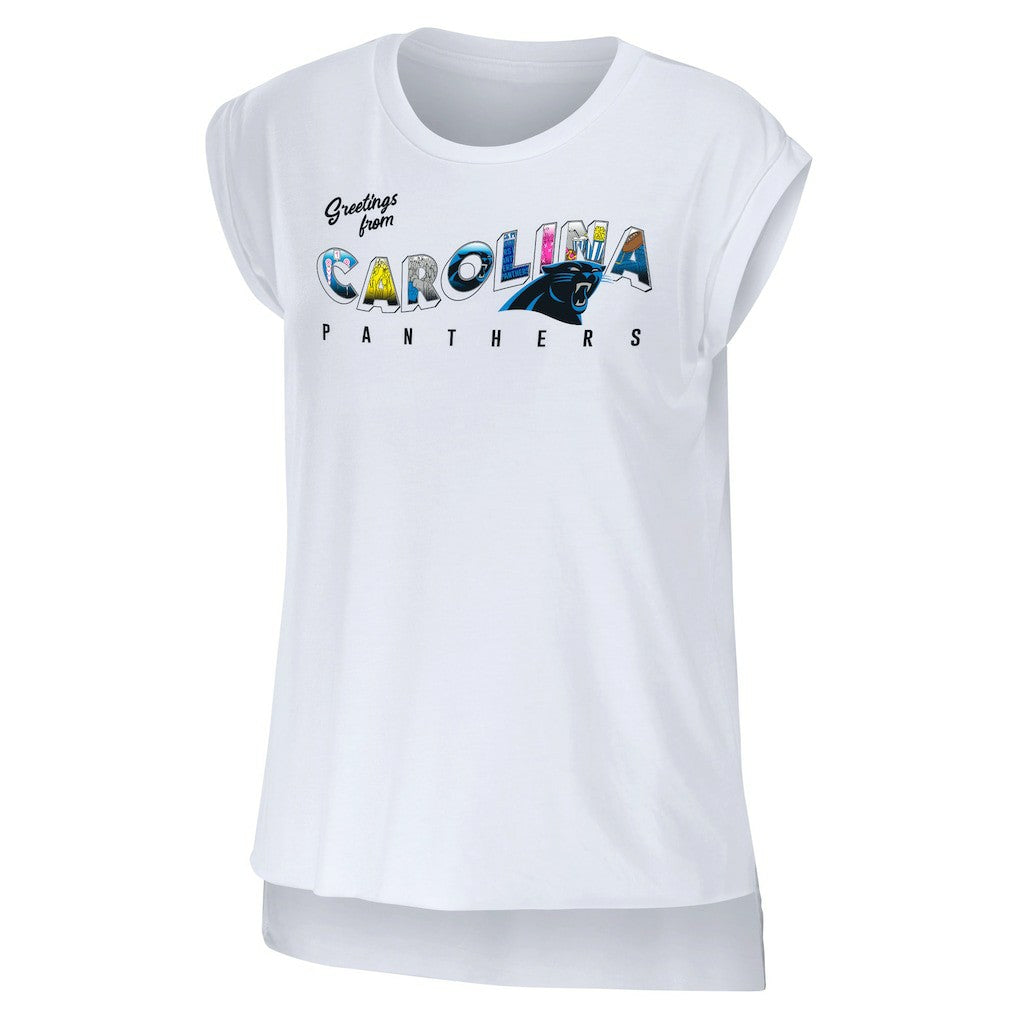 Carolina Panthers WEAR by Erin Andrews Women's Greetings From Muscle T-Shirt White - NFL