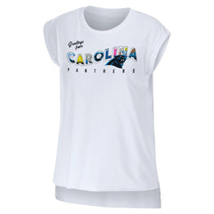 Carolina Panthers WEAR by Erin Andrews Women's Greetings From Muscle T-Shirt White - NFL