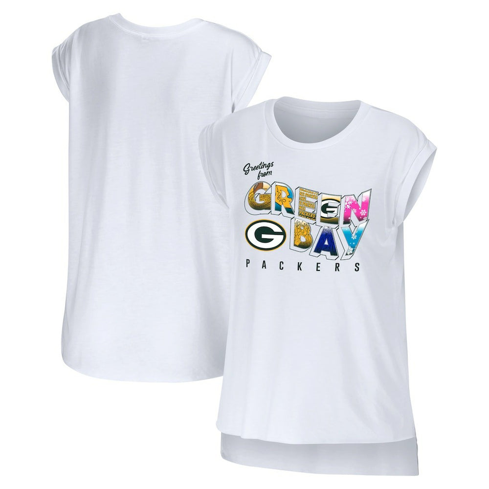 Green Bay Packers WEAR by Erin Andrews Women's Greetings From Muscle T-Shirt White - NFL
