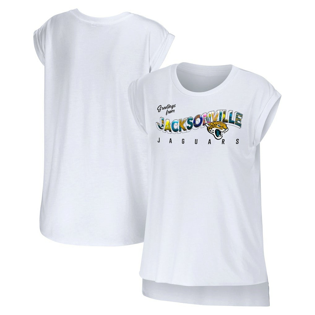 Jacksonville Jaguars WEAR by Erin Andrews Women's Greetings From Muscle T-Shirt White - NFL