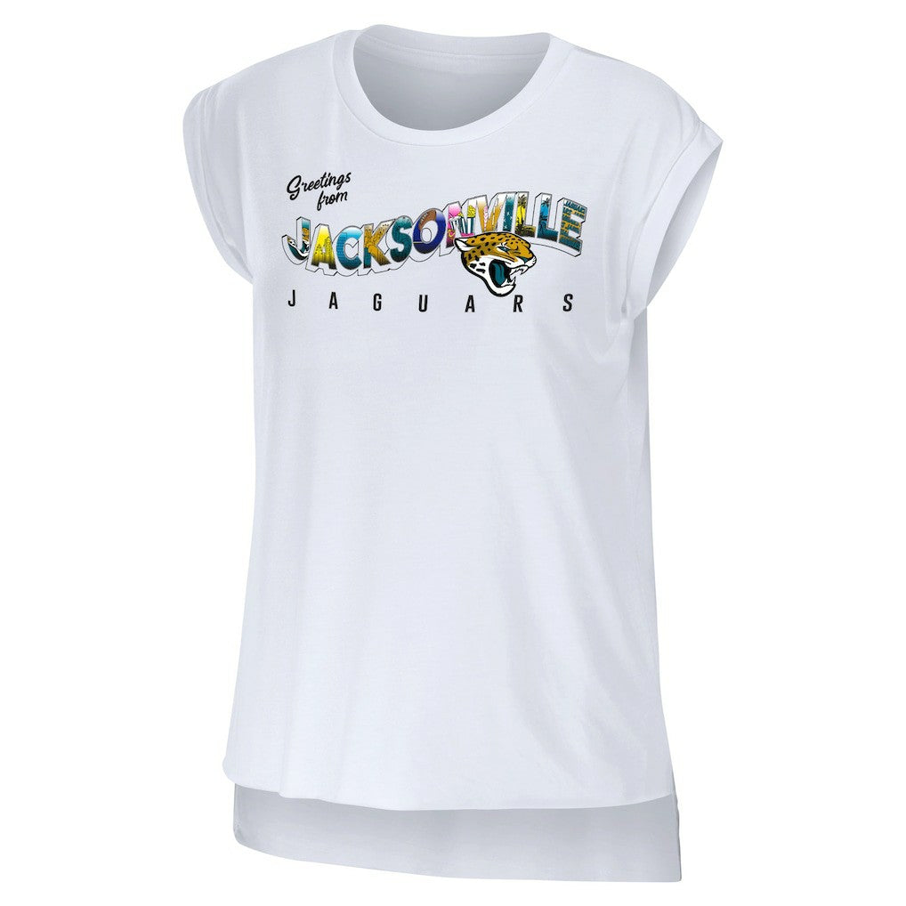 Jacksonville Jaguars WEAR by Erin Andrews Women's Greetings From Muscle T-Shirt White - NFL