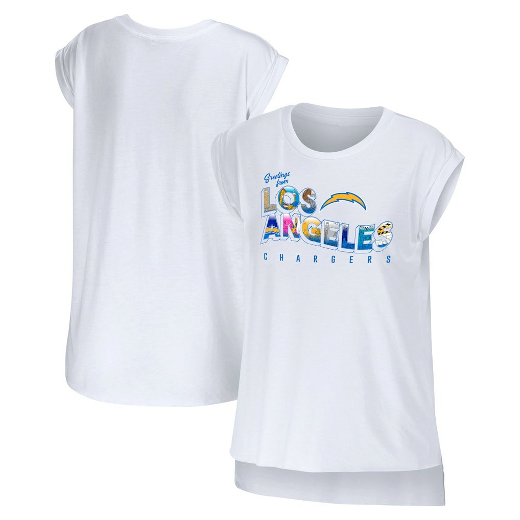 Los Angeles Chargers WEAR by Erin Andrews Women's Greetings From Muscle T-Shirt White - NFL